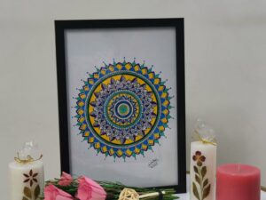 Handmade coloured Mandala Art, A4 size (framed)
