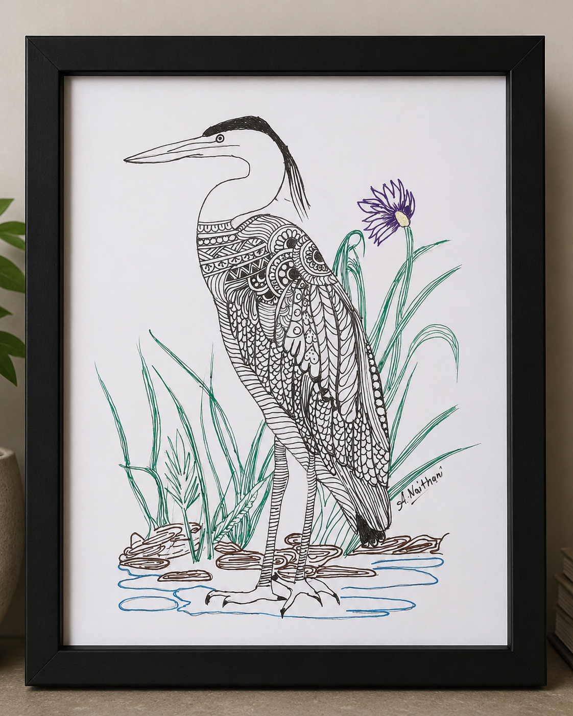 Handmade Mandala Bird Art (Heron)