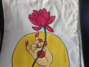 Hand Painted Cotton Tote Bag (Lotus Flower)