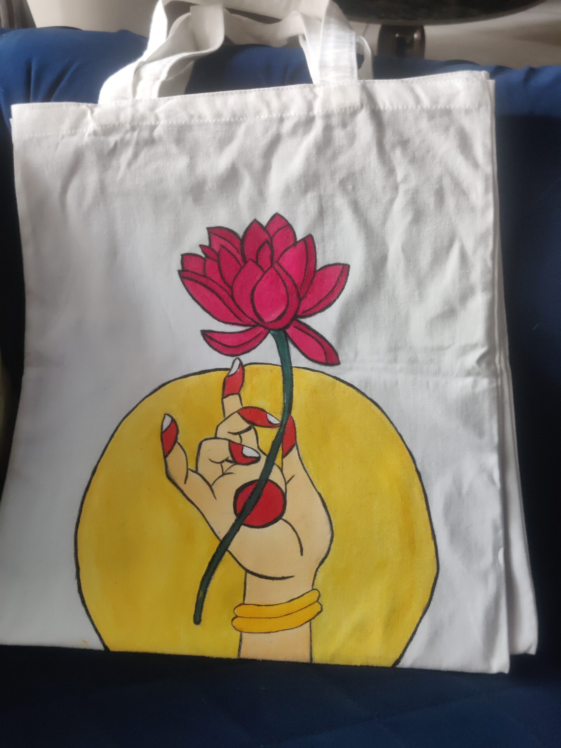 Hand Painted Cotton Tote Bag (Lotus Flower)