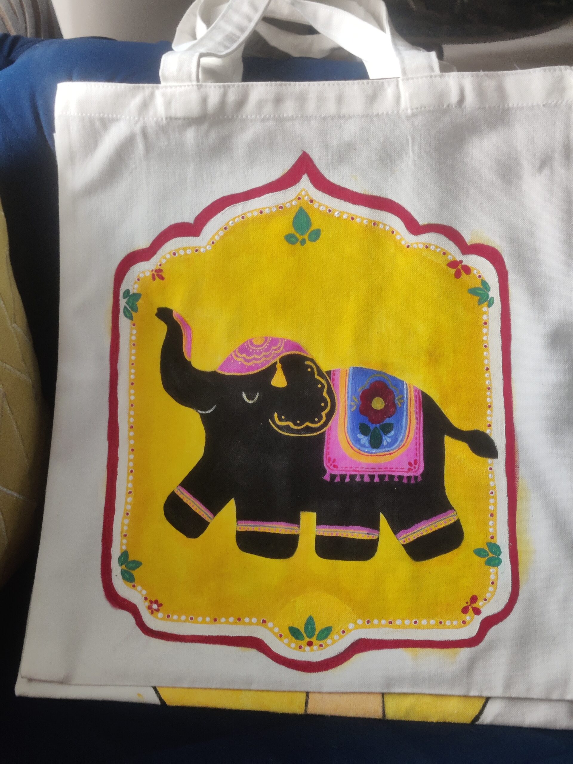 Hand Painted Tote Bag (Elephant Print)
