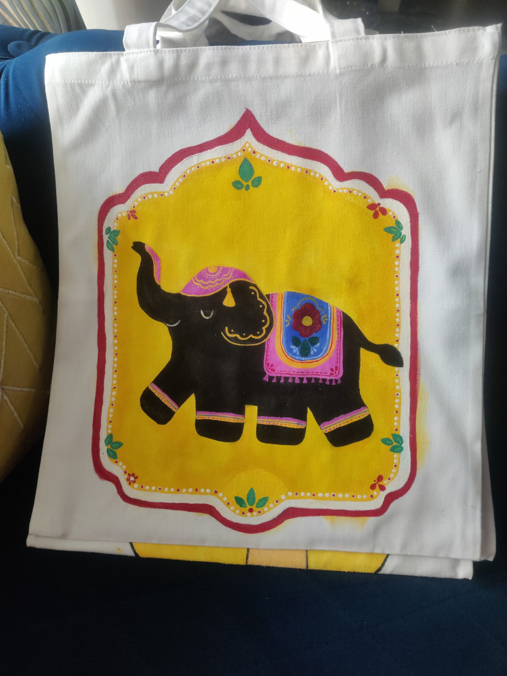 Hand Painted Tote Bag (Elephant Print) - Image 3
