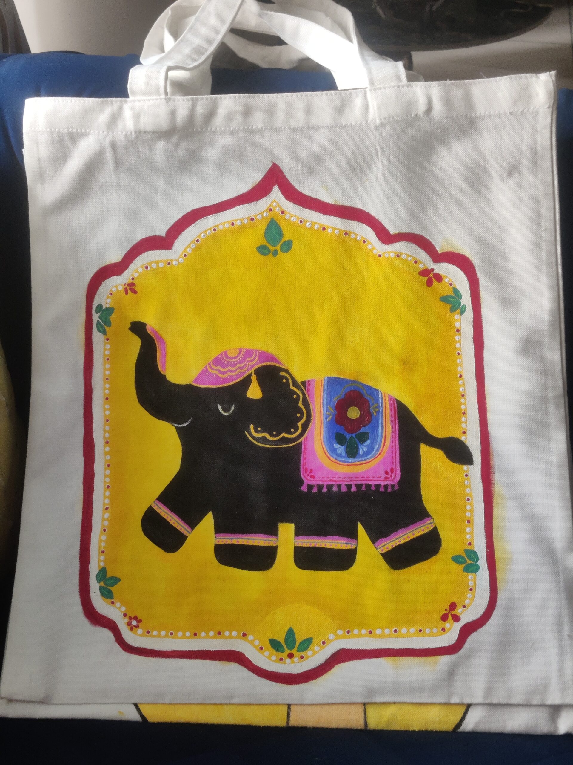 Hand Painted Tote Bag (Elephant Print) - Image 2