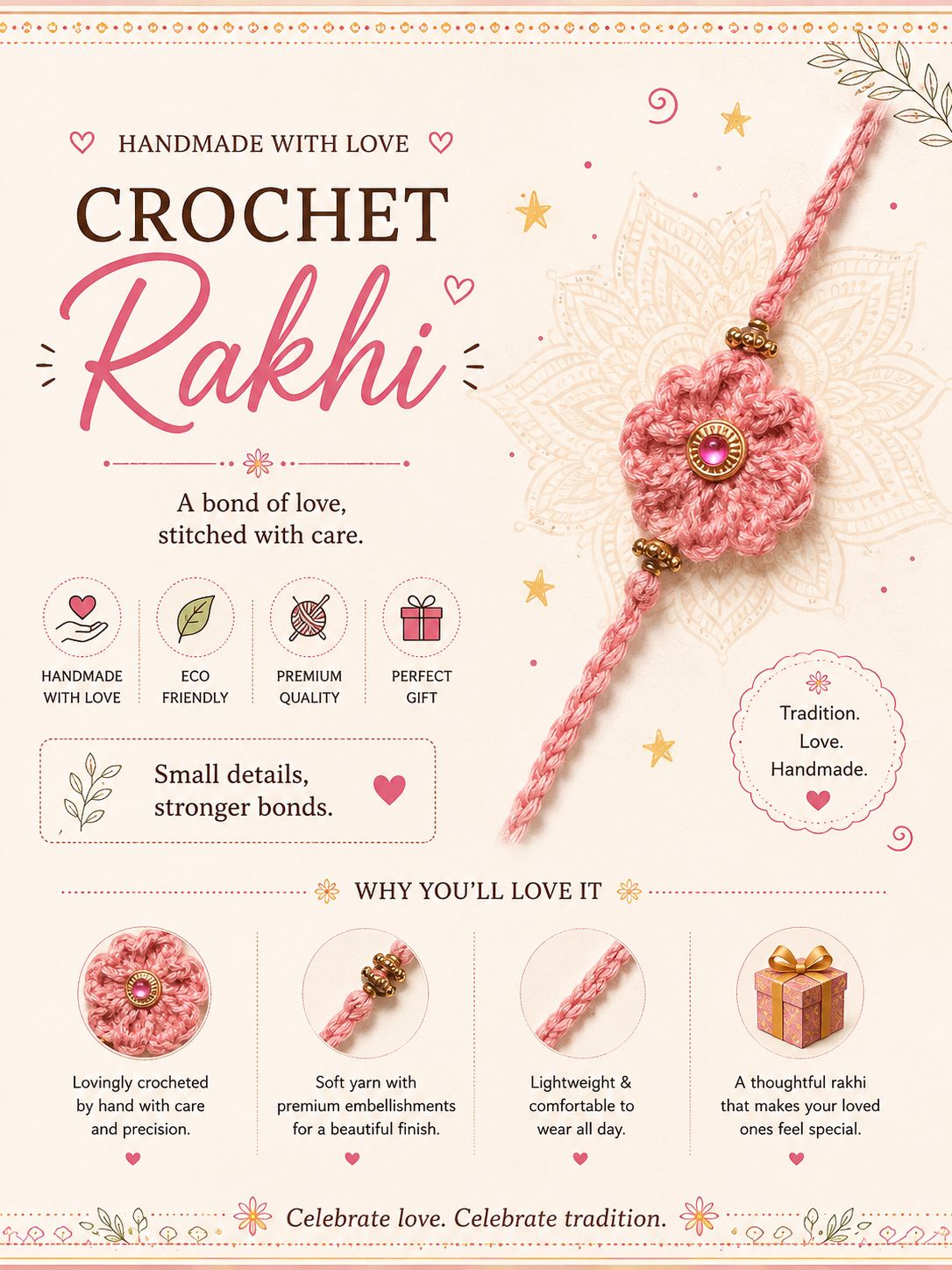 Crochet Rakhi (Peach)