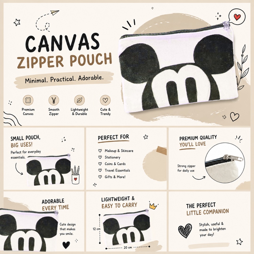 Zipper Pouch Hand Painted (Mickey M)