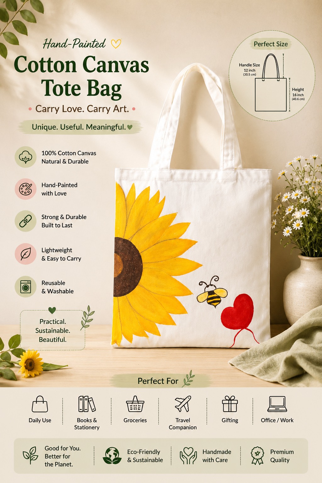 Hand Painted Tote Bag (Sunflower)